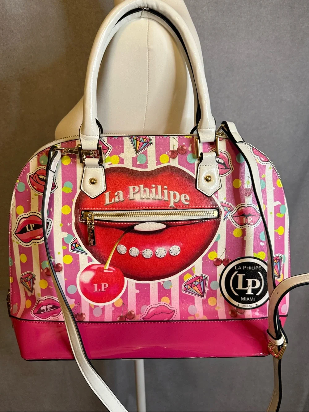 La Philipe Miami Lips Satchel Crossbody Bag | Pink Pop Art | NWT